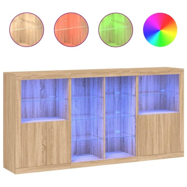 vidaXL skænk med LED-lys 202x37x100 cm sonoma-eg