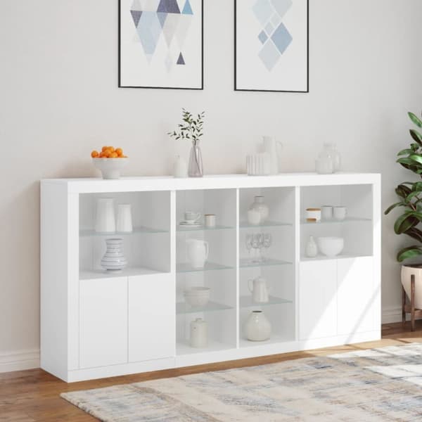 vidaXL Skjenk med LED-lys hvit 202x37x100 cm