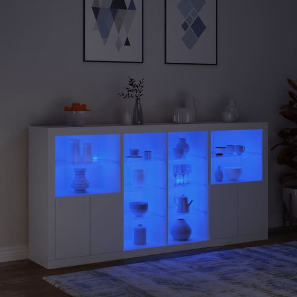 vidaXL Skjenk med LED-lys hvit 202x37x100 cm