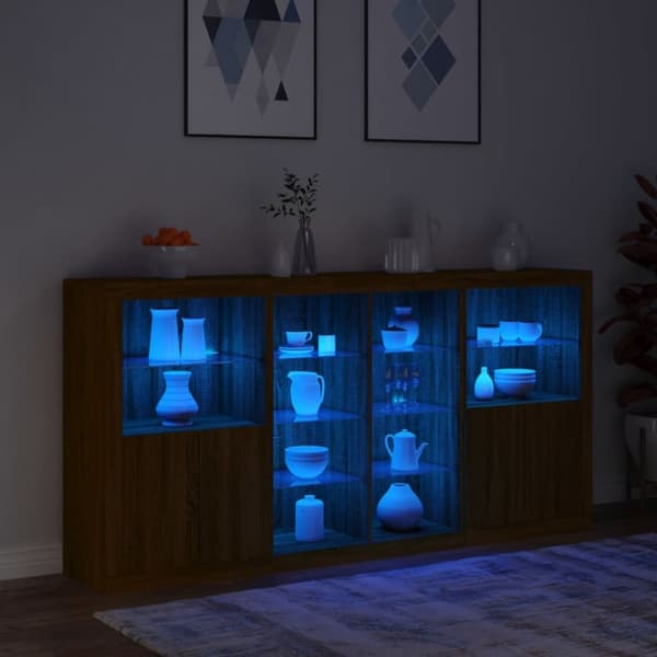 vidaXL skænk med LED-lys 202x37x100 cm brun egetræsfarve
