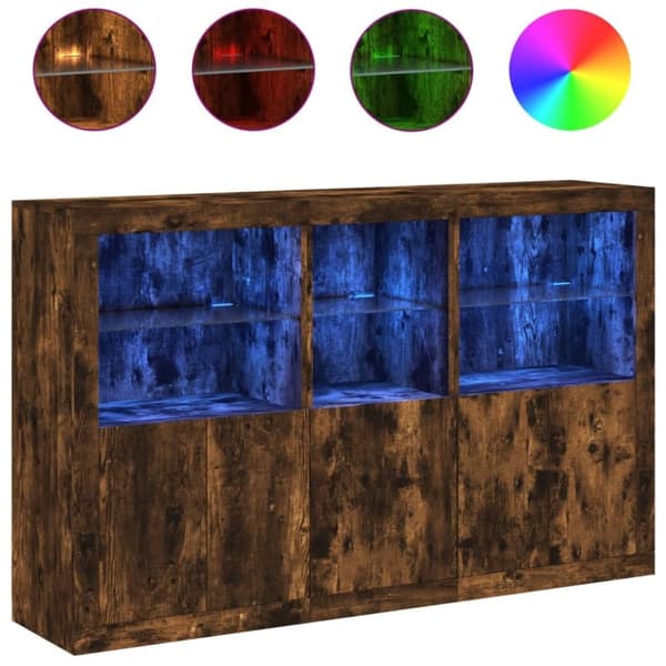 vidaXL Skjenk med LED-lys røkt eik 162x37x100 cm