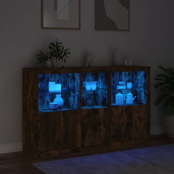 vidaXL skænk med LED-lys 162x37x100 cm røget egetræsfarve