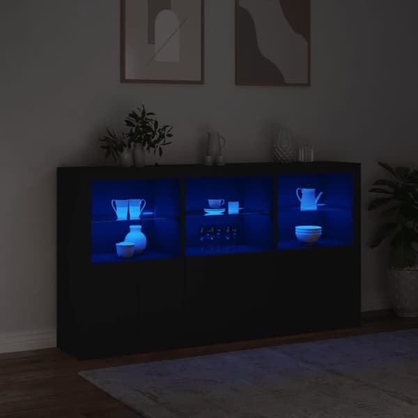 vidaXL Skänk med LED-belysning svart 181,5x37x100 cm