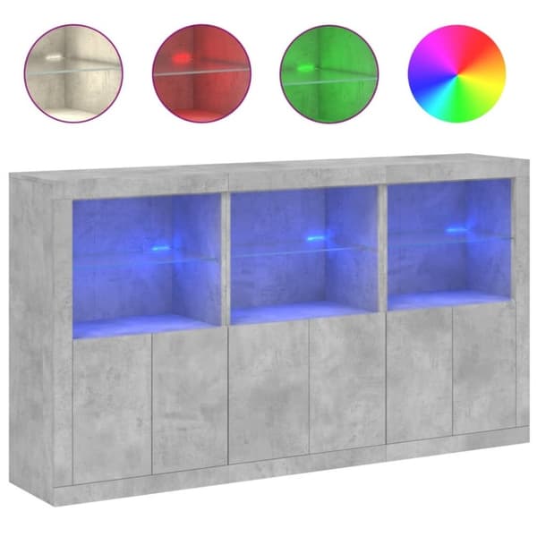 vidaXL Skjenk med LED-lys betonggrå 181,5x37x100 cm