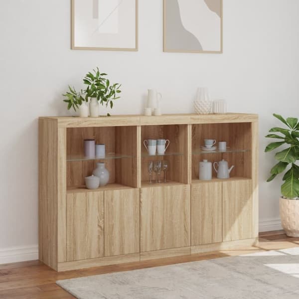 vidaXL Skänk med LED-belysning sonoma-ek 162x37x100 cm