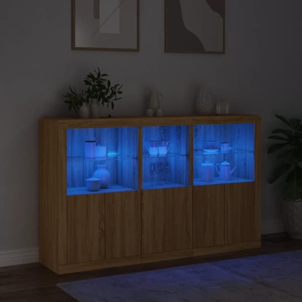 vidaXL Skänk med LED-belysning sonoma-ek 162x37x100 cm