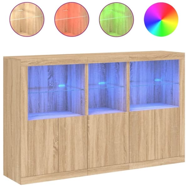 vidaXL Skänk med LED-belysning sonoma-ek 162x37x100 cm
