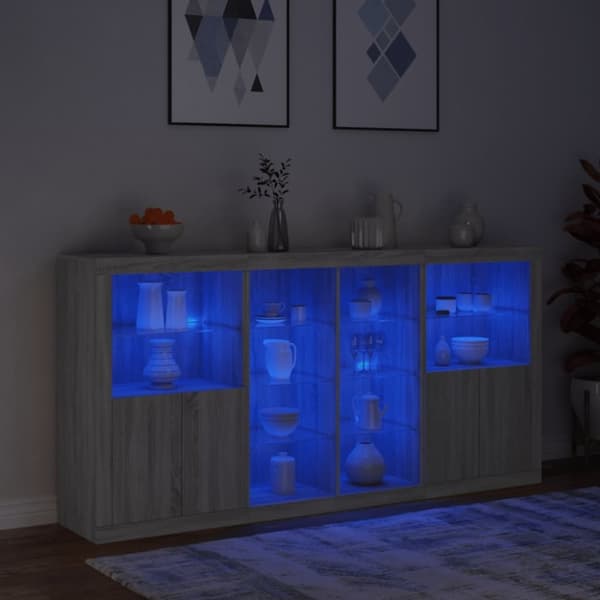 vidaXL Skänk med LED-belysning grå sonoma 202x37x100 cm