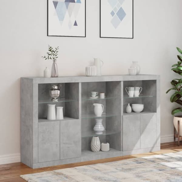 vidaXL skænk med LED-lys 181,5x37x100 cm betongrå
