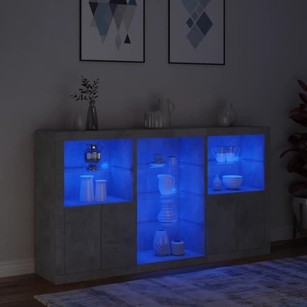 vidaXL skænk med LED-lys 181,5x37x100 cm betongrå