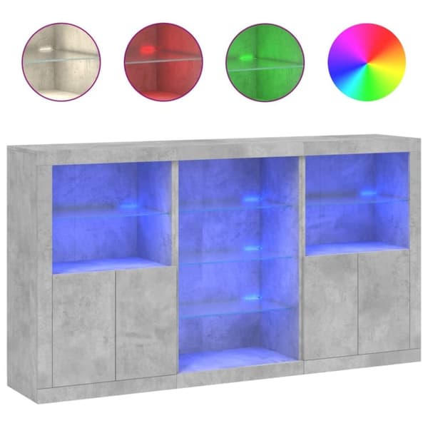 vidaXL skænk med LED-lys 181,5x37x100 cm betongrå