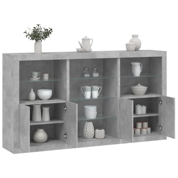 vidaXL skænk med LED-lys 181,5x37x100 cm betongrå