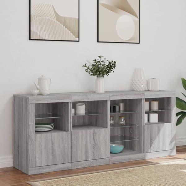vidaXL Skjenk med LED-lys grå sonoma 164x37x67 cm