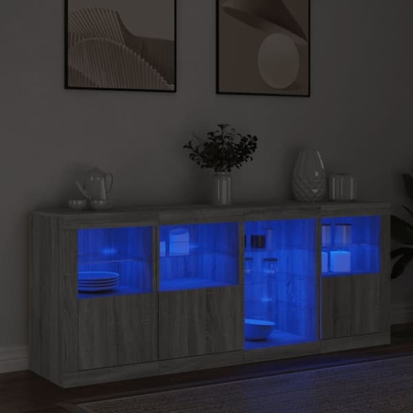 vidaXL Skjenk med LED-lys grå sonoma 164x37x67 cm