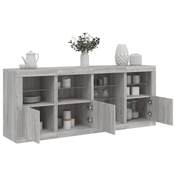 vidaXL Skjenk med LED-lys grå sonoma 164x37x67 cm