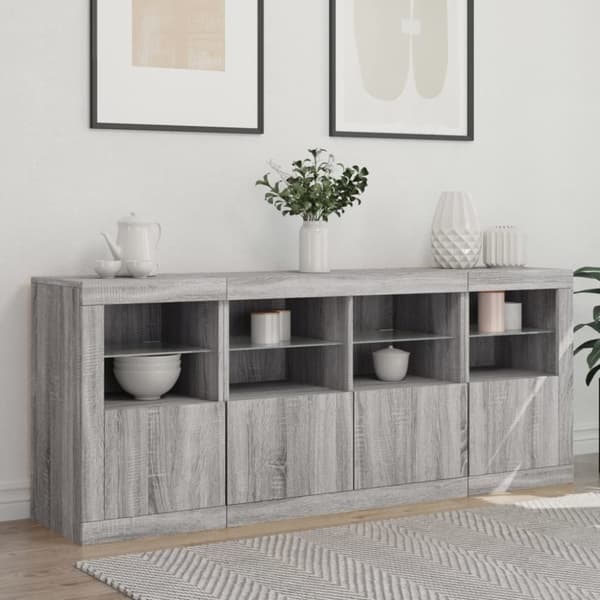 vidaXL Skjenk med LED-lys grå sonoma 163x37x67 cm