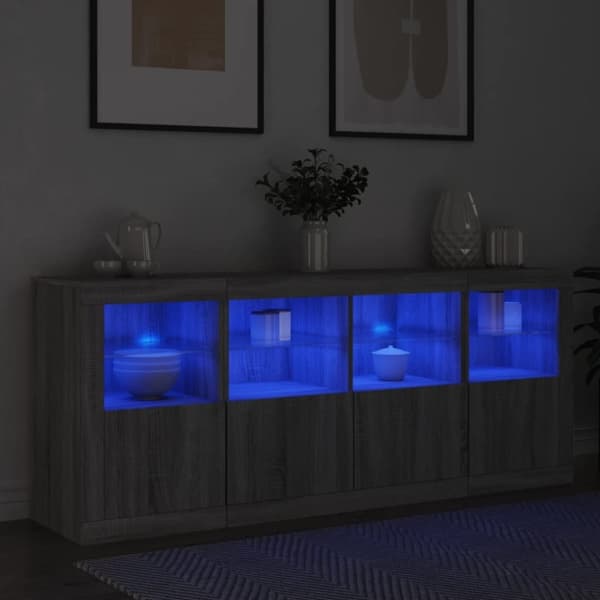 vidaXL Skjenk med LED-lys grå sonoma 163x37x67 cm