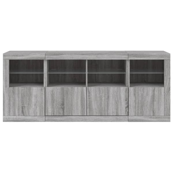vidaXL Skjenk med LED-lys grå sonoma 163x37x67 cm