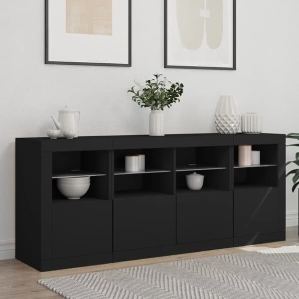 vidaXL Skänk med LED-belysning svart 163x37x67 cm