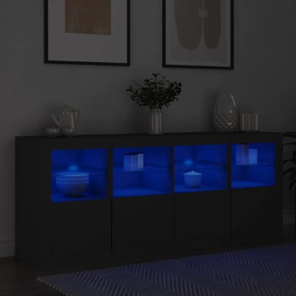 vidaXL Skänk med LED-belysning svart 163x37x67 cm