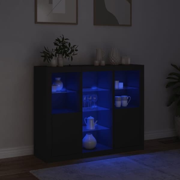 vidaXL Skänkar med LED-belysning 3 st svart konstruerat trä