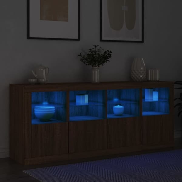 vidaXL skænk med LED-lys 163x37x67cm brun egetræsfarve