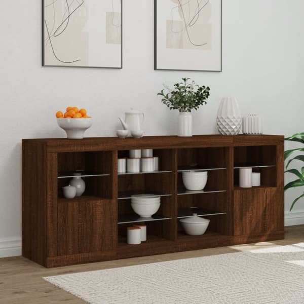 vidaXL Skjenk med LED-lys brun eik 163x37x67 cm