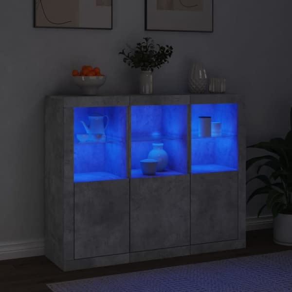vidaXL Senkit LED-valoilla 3 kpl betoninharmaa tekninen puu