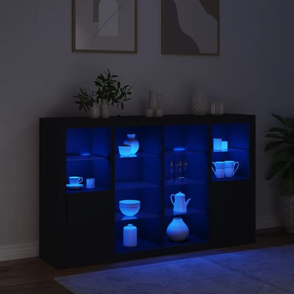 vidaXL Skjenker med LED-lys 3 stk svart konstruert tre