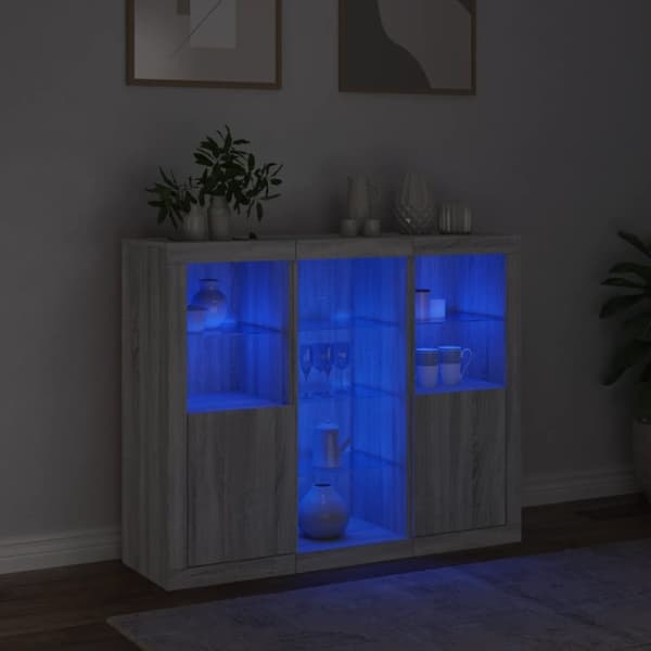 vidaXL Senkit LED-valoilla 3 kpl harmaa Sonoma tekninen puu