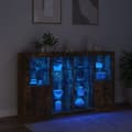 Miniatyrbild 2 av 11: vidaXL Skänkar med LED-belysning 3 st rökfärgad ek konstruerat trä