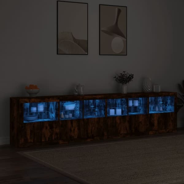 vidaXL Skänk med LED-belysning rökfärgad ek 283x37x67 cm