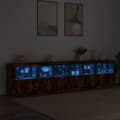 Miniatyrbild 3 av 11: vidaXL Skänk med LED-belysning rökfärgad ek 283x37x67 cm