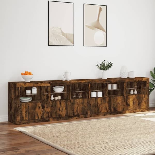 vidaXL Skänk med LED-belysning rökfärgad ek 283x37x67 cm