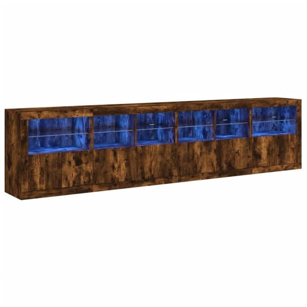 vidaXL Skänk med LED-belysning rökfärgad ek 283x37x67 cm