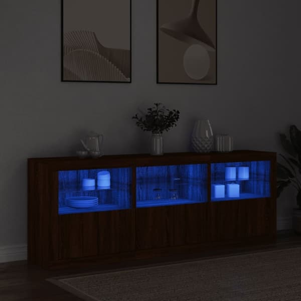 vidaXL Skjenk med LED-lys brun eik 181,5x37x67 cm