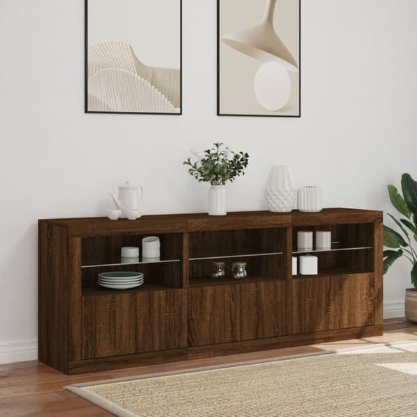 vidaXL Skjenk med LED-lys brun eik 181,5x37x67 cm