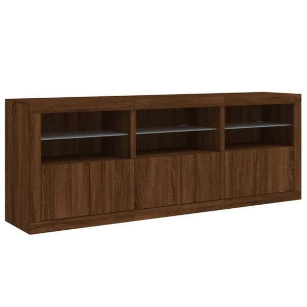 vidaXL Skjenk med LED-lys brun eik 181,5x37x67 cm