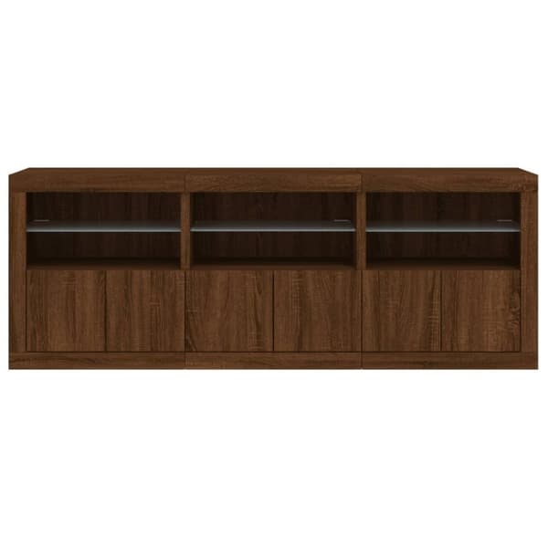 vidaXL Skjenk med LED-lys brun eik 181,5x37x67 cm