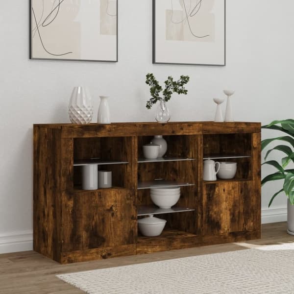 vidaXL Skjenk med LED-lys røkt eik 123x37x67 cm