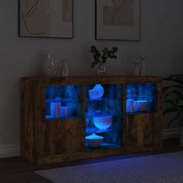 vidaXL Skjenk med LED-lys røkt eik 123x37x67 cm