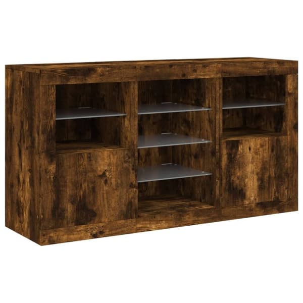 vidaXL Skjenk med LED-lys røkt eik 123x37x67 cm