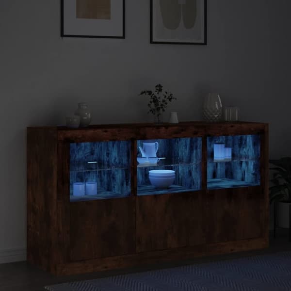 vidaXL Skänk med LED-belysning rökfärgad ek 123x37x67 cm