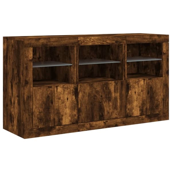 vidaXL Skänk med LED-belysning rökfärgad ek 123x37x67 cm