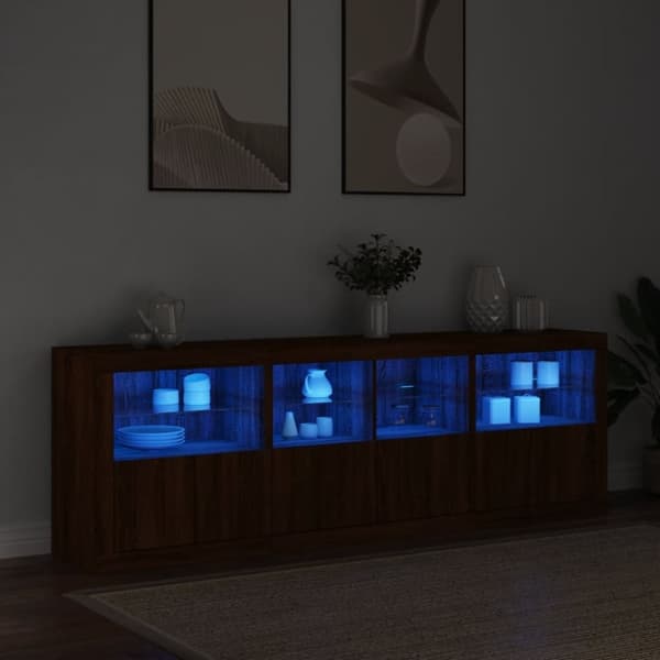 vidaXL Skänk med LED-belysning brun ek 202x37x67 cm
