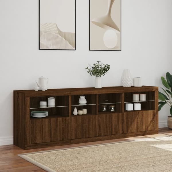 vidaXL Skänk med LED-belysning brun ek 202x37x67 cm