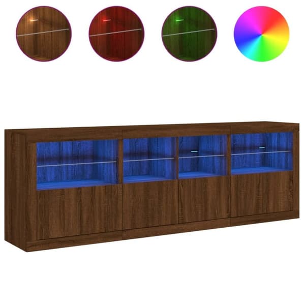 vidaXL Skänk med LED-belysning brun ek 202x37x67 cm