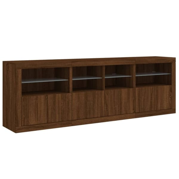 vidaXL Skänk med LED-belysning brun ek 202x37x67 cm
