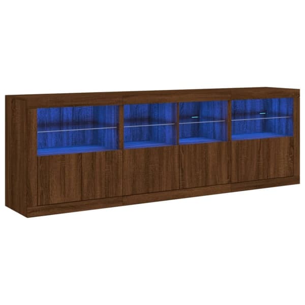 vidaXL Skänk med LED-belysning brun ek 202x37x67 cm