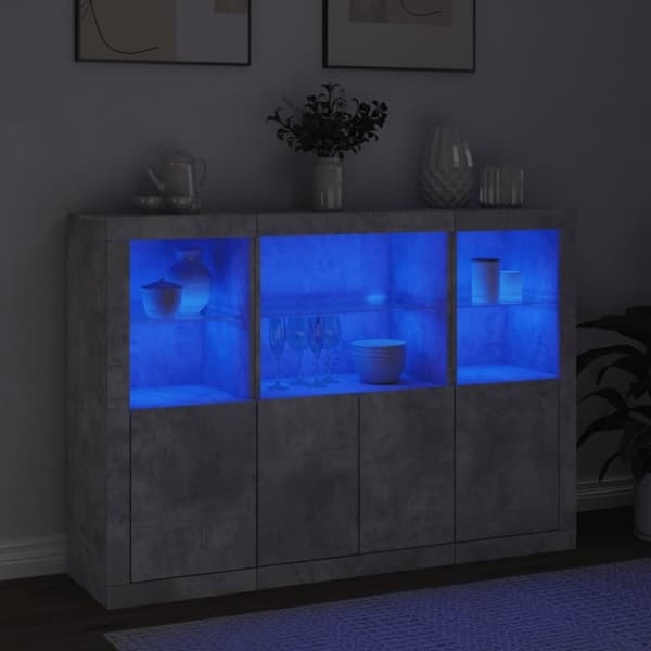 vidaXL Senkit LED-valoilla 3 kpl betoninharmaa tekninen puu